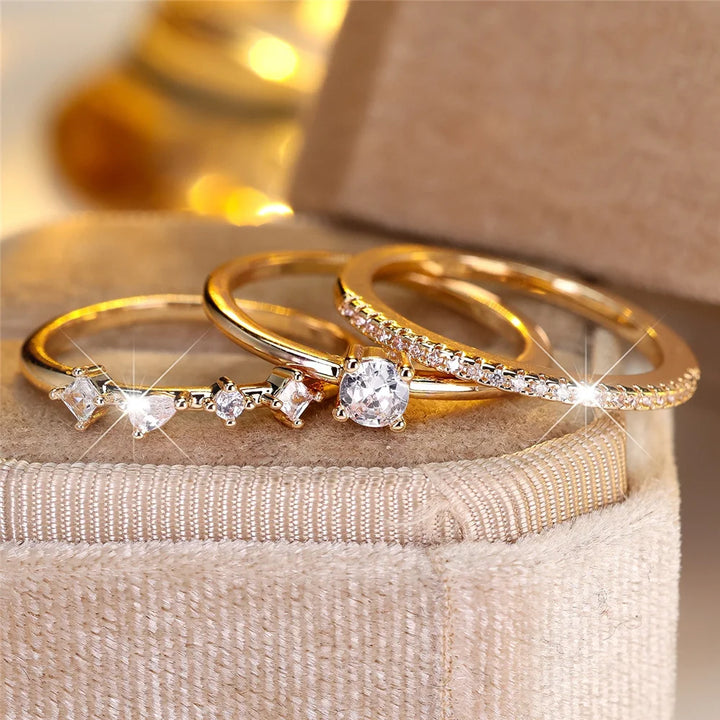 Camellia | White Crystal Bridal Ring Set