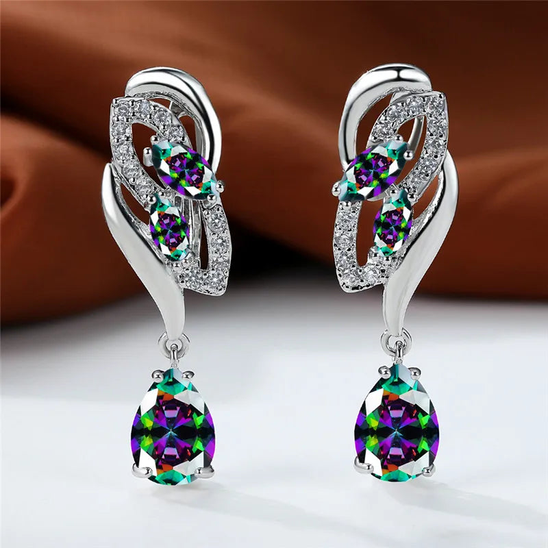 Luxe Vrouwelijke Groene Steen Zilver Kleur Clip Oorbellen Voor Vrouwen Charm Crystal Zirkoon Bruiloft Sieraden