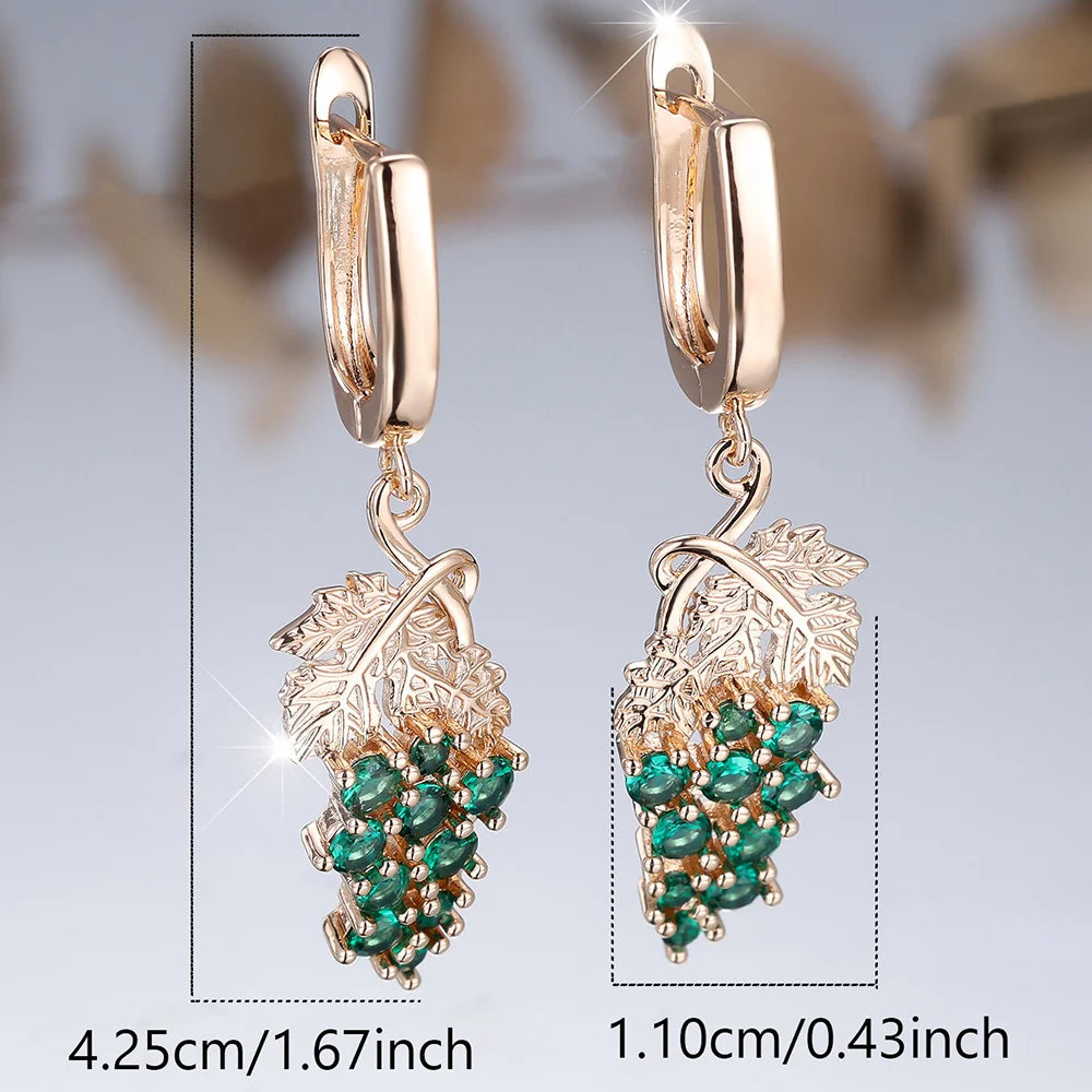 Charme Vrouwelijke Groene Kristal Zirkoon Steen Druif Hoepel Oorbellen Goud Kleur Eenvoudige Bruiloft Sieraden Voor Vrouwen