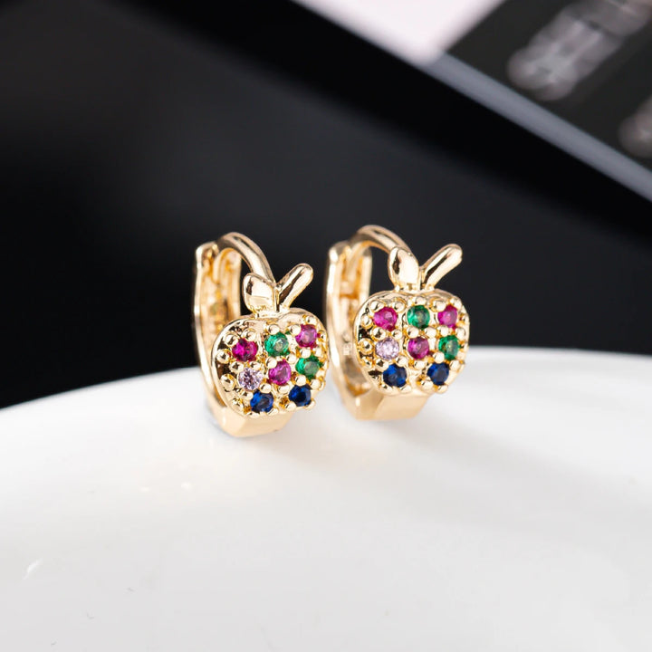 Schattige Vrouwelijke Regenboog Appel Zirkoon Steen Hoepel Oorbellen Sierlijk Goud Kleur Zomer Sieraden Voor Vrouwen