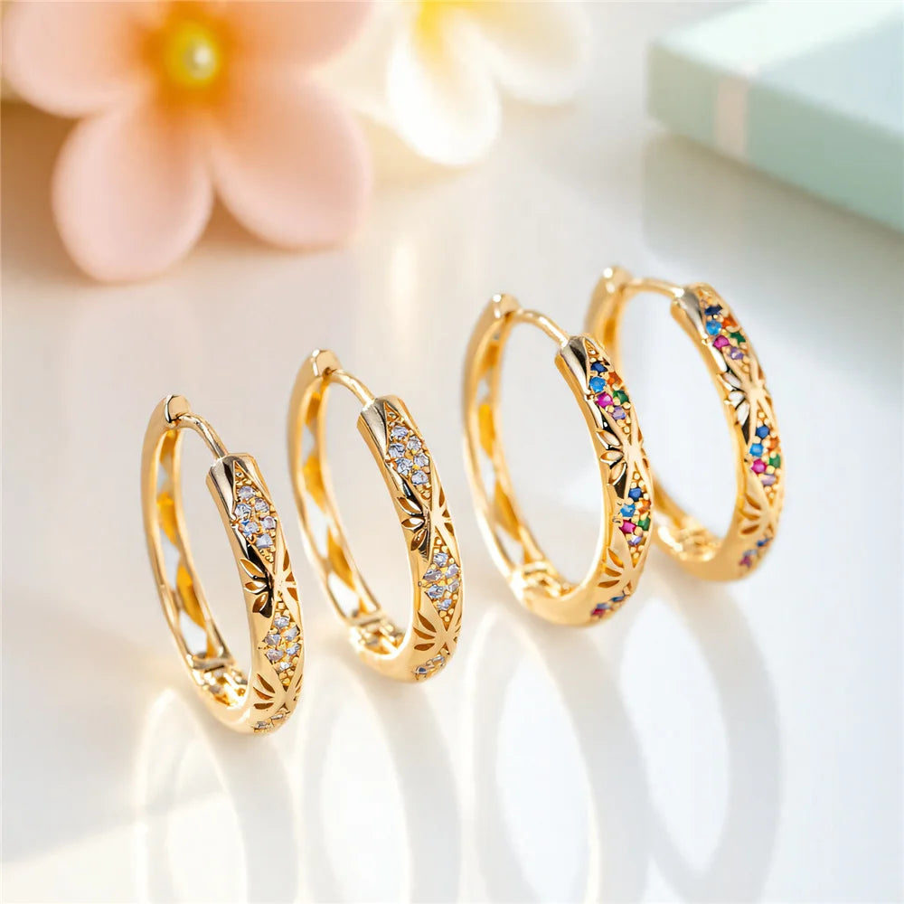 Leuke Vrouwelijke Witte Regenboog Zirkoon Steen Hoepel Oorbellen Luxe Gouden Kleur Bruiloft Sieraden Voor Vrouwen