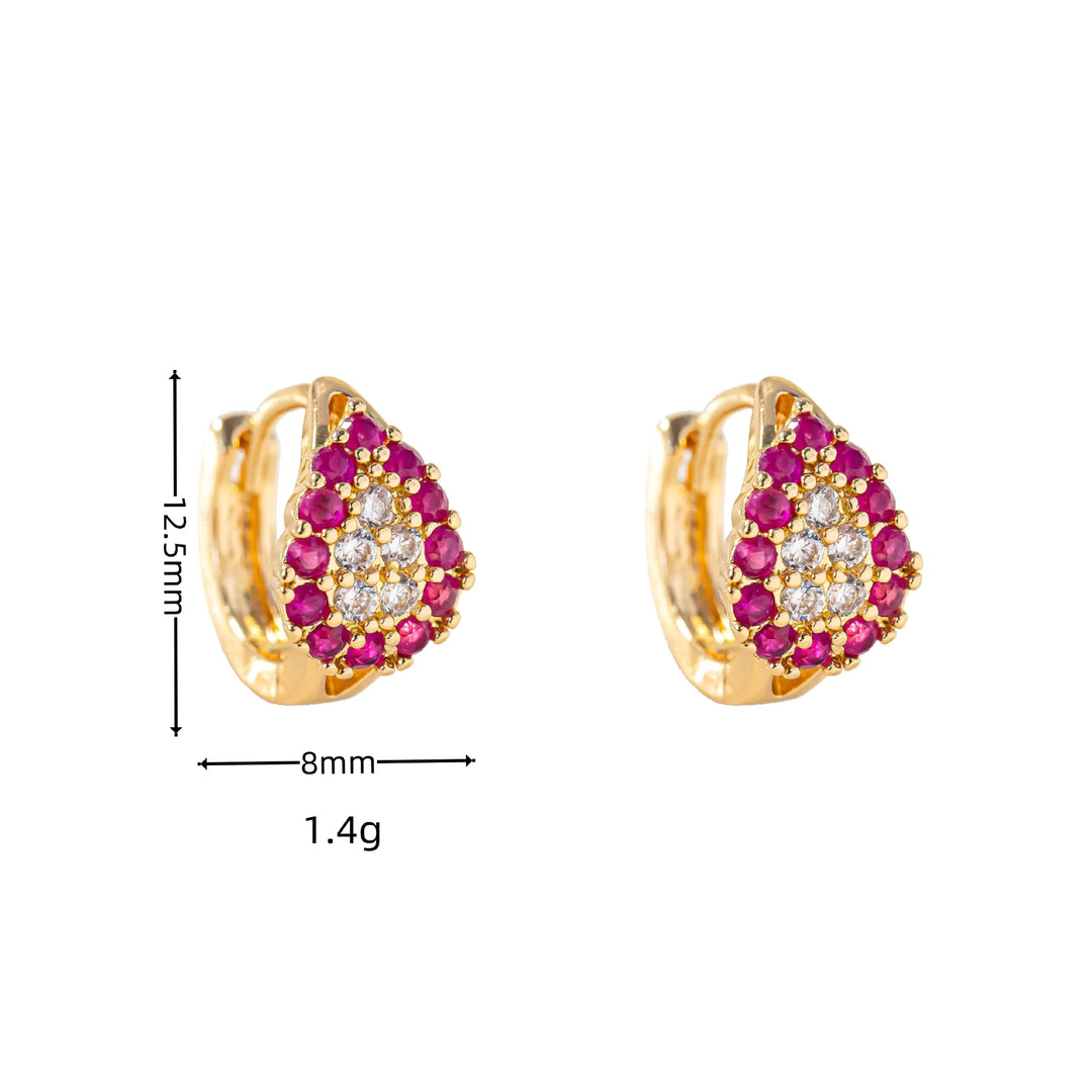 Charme Vrouwelijke Rose Rode Zirkoon Steen Hoepel Oorbellen Luxe Gouden Kleur Bruiloft Sieraden Voor Vrouwen