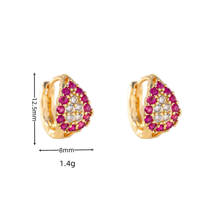 Charme Vrouwelijke Rose Rode Zirkoon Steen Hoepel Oorbellen Luxe Gouden Kleur Bruiloft Sieraden Voor Vrouwen