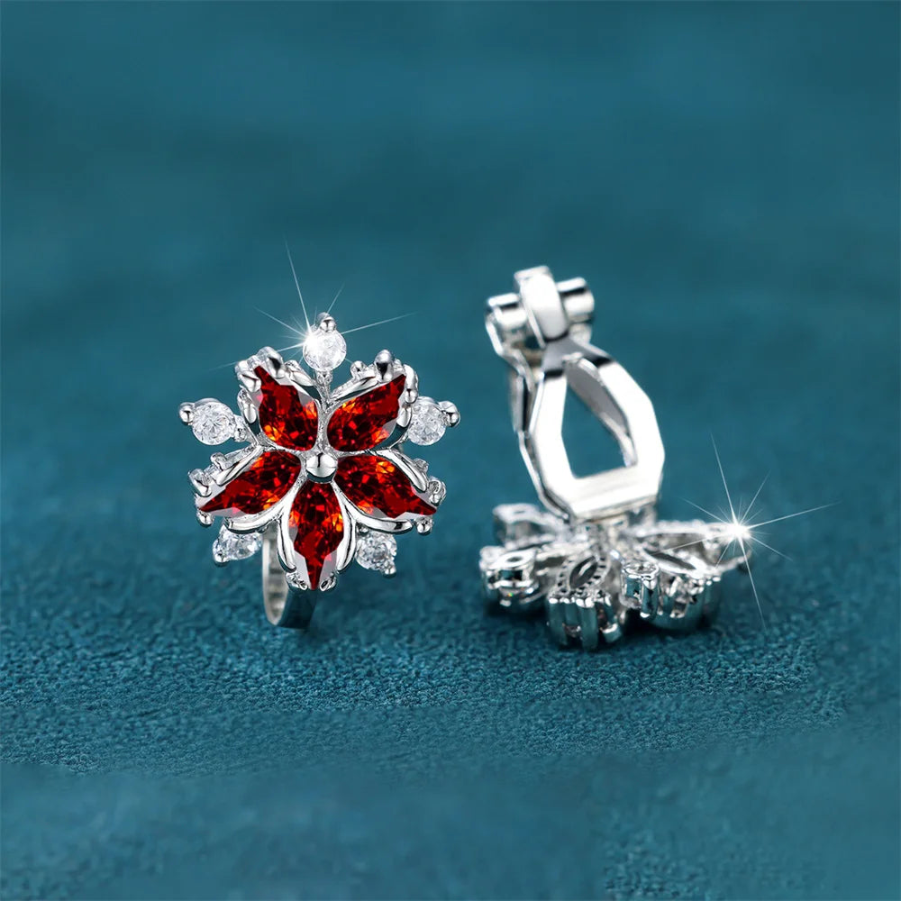 Luxe Vrouwelijke Kleine Paarse Zirkoon Stenen Clip Oorbellen Charme Zilveren Kleur Bruiloft Sieraden Voor Vrouwen