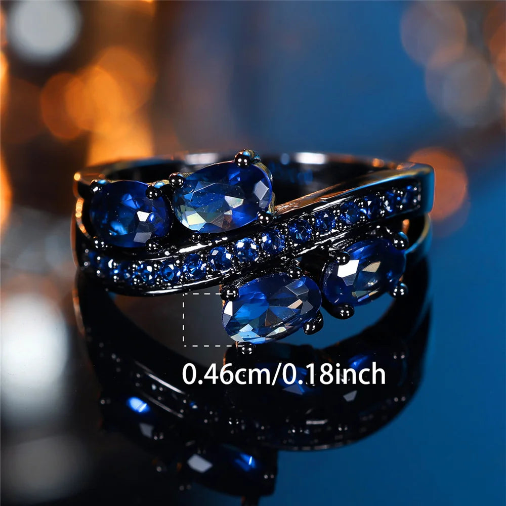 Nocturne Blue Oval Crystal Ring styled view