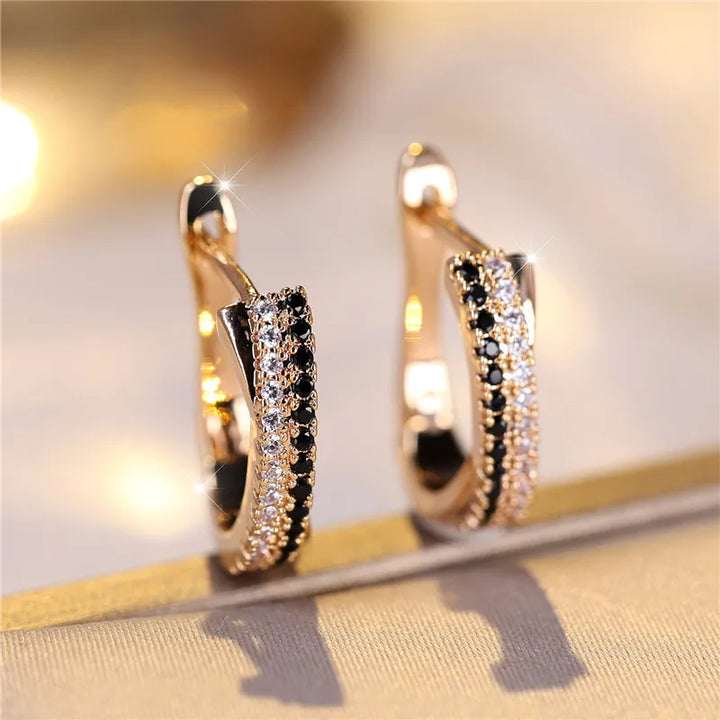 Luxe Vrouwelijke Zwart Wit Zirkoon Steen Clip Oorbellen Charme Goud Kleur Bruiloft Sieraden Voor Vrouwen