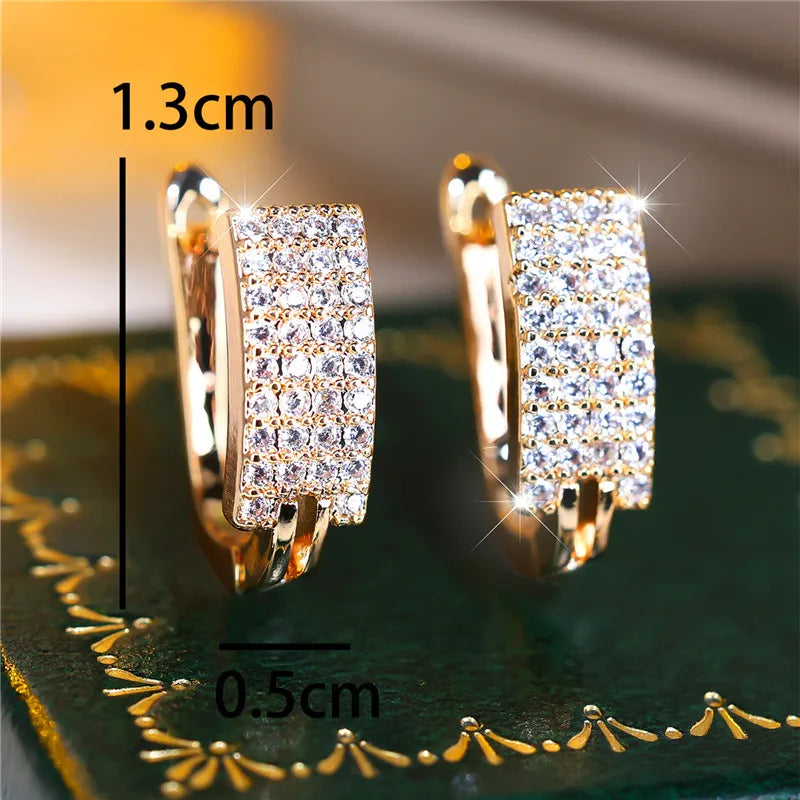 Luxe Vrouwelijke Witte Zirkoon Steen Clip Oorbellen Charme Goud Kleur Bruiloft Sieraden Voor Vrouwen