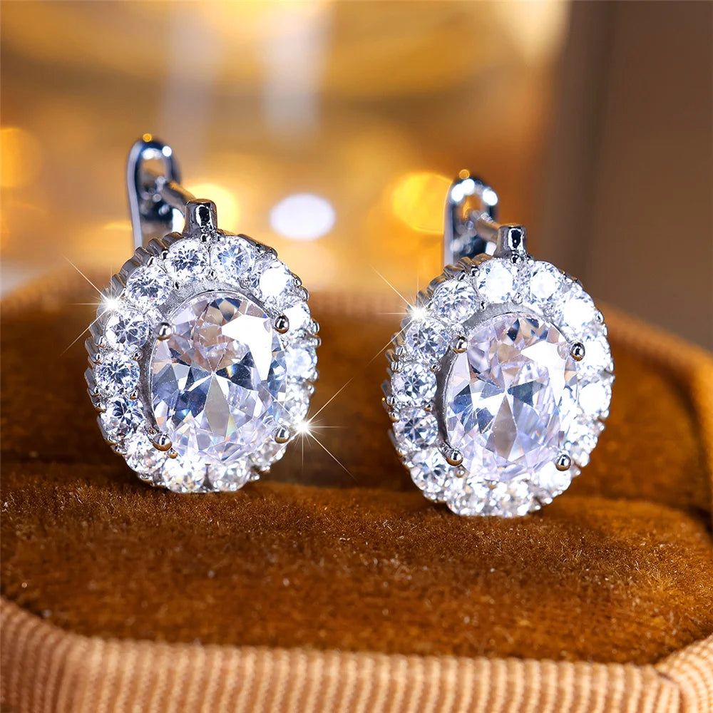 Schattige Kleine Blauwe Groene Paarse Zirkoon Stenen Oorringen Voor Vrouwen Charme Vrouwelijke Zilveren Kleur Bruiloft Sieraden Cadeau