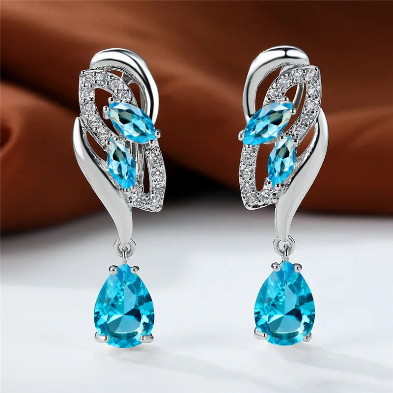 Luxe Vrouwelijke Groene Steen Zilver Kleur Clip Oorbellen Voor Vrouwen Charm Crystal Zirkoon Bruiloft Sieraden