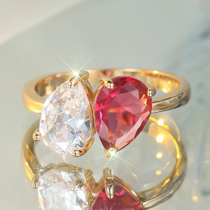 Leuke Vrouwelijke Rose Rood Blauw Zirkoon Ovale Stenen Ring Goud Kleur Engagement Charm Bruiloft Sieraden Voor Vrouwen