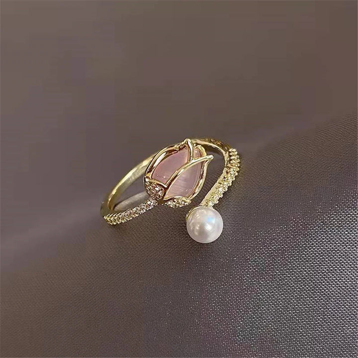 Charme Vrouwelijke Witte Parel Bloem Verstelbare Open Ring Goud Kleur Leuke Gift Bruiloft Sieraden Voor Vrouwen