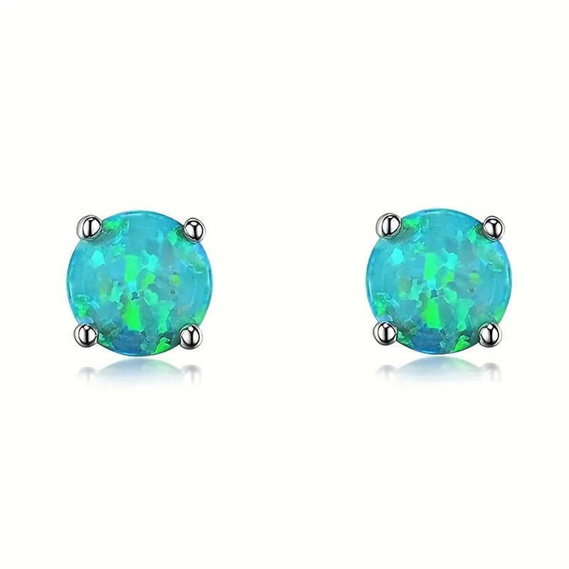 Schattige Vrouwelijke Blauwe Kristal Wit Groen Vuur Opaal Steen Oorknopjes Zilveren Kleur Bruiloft Sieraden Voor Vrouwen