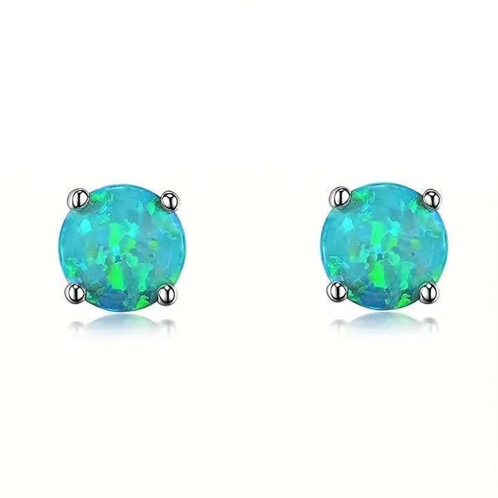 Schattige Vrouwelijke Blauwe Kristal Wit Groen Vuur Opaal Steen Oorknopjes Zilveren Kleur Bruiloft Sieraden Voor Vrouwen