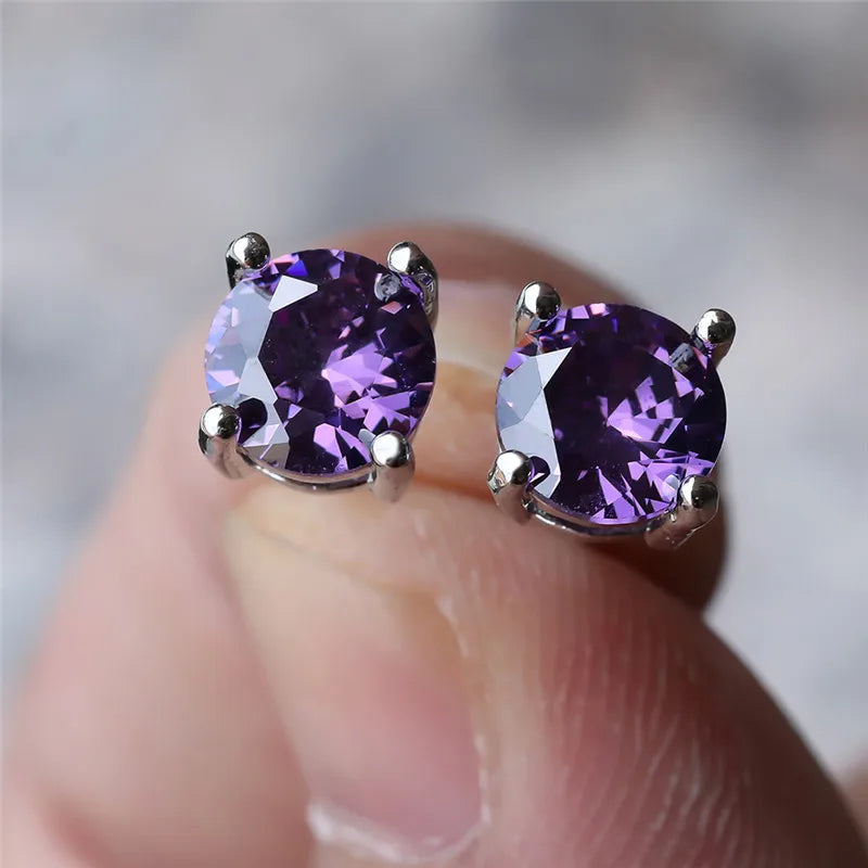 Luxe Vrouwelijke Kristal Groene Steen Charme Zilver Kleur Stud Oorbellen Leuke Ronde Zirkoon Bruiloft Sieraden Voor Vrouwen