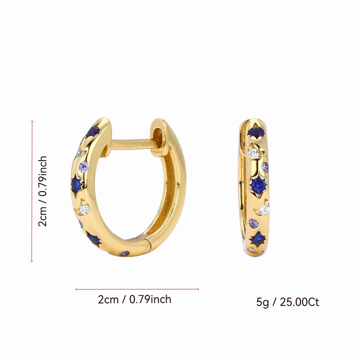 Crystal White Blue Zircon Stone Round Hoop Earrings For Women Fashion Female Yellow Gold Color Wedding Jewelry
