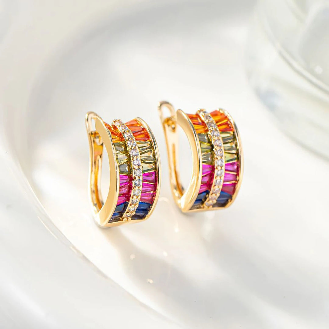 Leuke Vrouwelijke Kleurrijke Zirkoon Stenen Oorringen Unieke Gouden Kleur Bridemaids Geschenken Bruiloft Sieraden Voor Vrouwen
