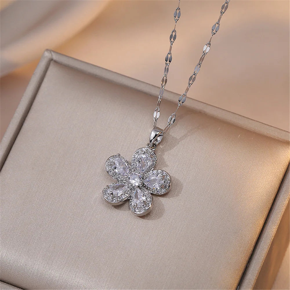 Floralie Crystal Flower Pendant Necklace additional detail