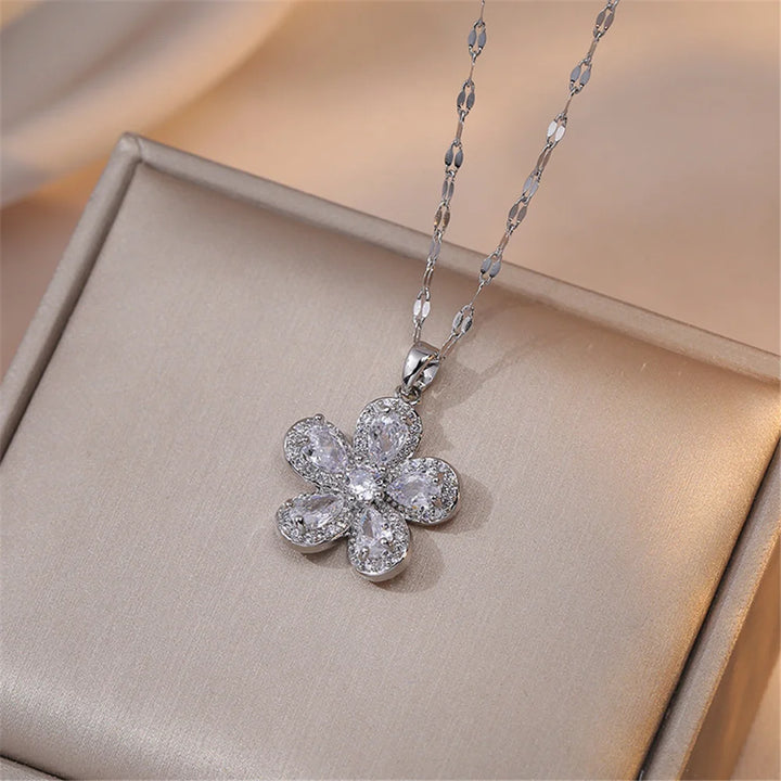 Floralie Crystal Flower Pendant Necklace additional detail