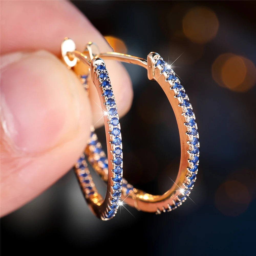 Leuke kleine groen blauw rood zirkoon steen hoepel oorbellen voor vrouwen charme vrouwelijke rose goud kleur bruiloft sieraden cadeau
