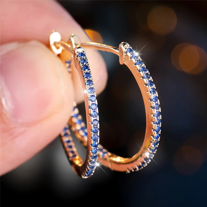 Leuke kleine groen blauw rood zirkoon steen hoepel oorbellen voor vrouwen charme vrouwelijke rose goud kleur bruiloft sieraden cadeau