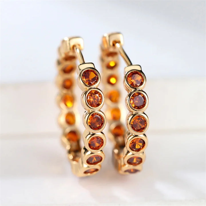 Luxe Vrouwelijke Kleine Zwarte Ronde Oorbellen Charme Goud Kleur Oorbellen Voor Vrouwen Trendy Zirkoon Steen Bruiloft Clip Oorbellen