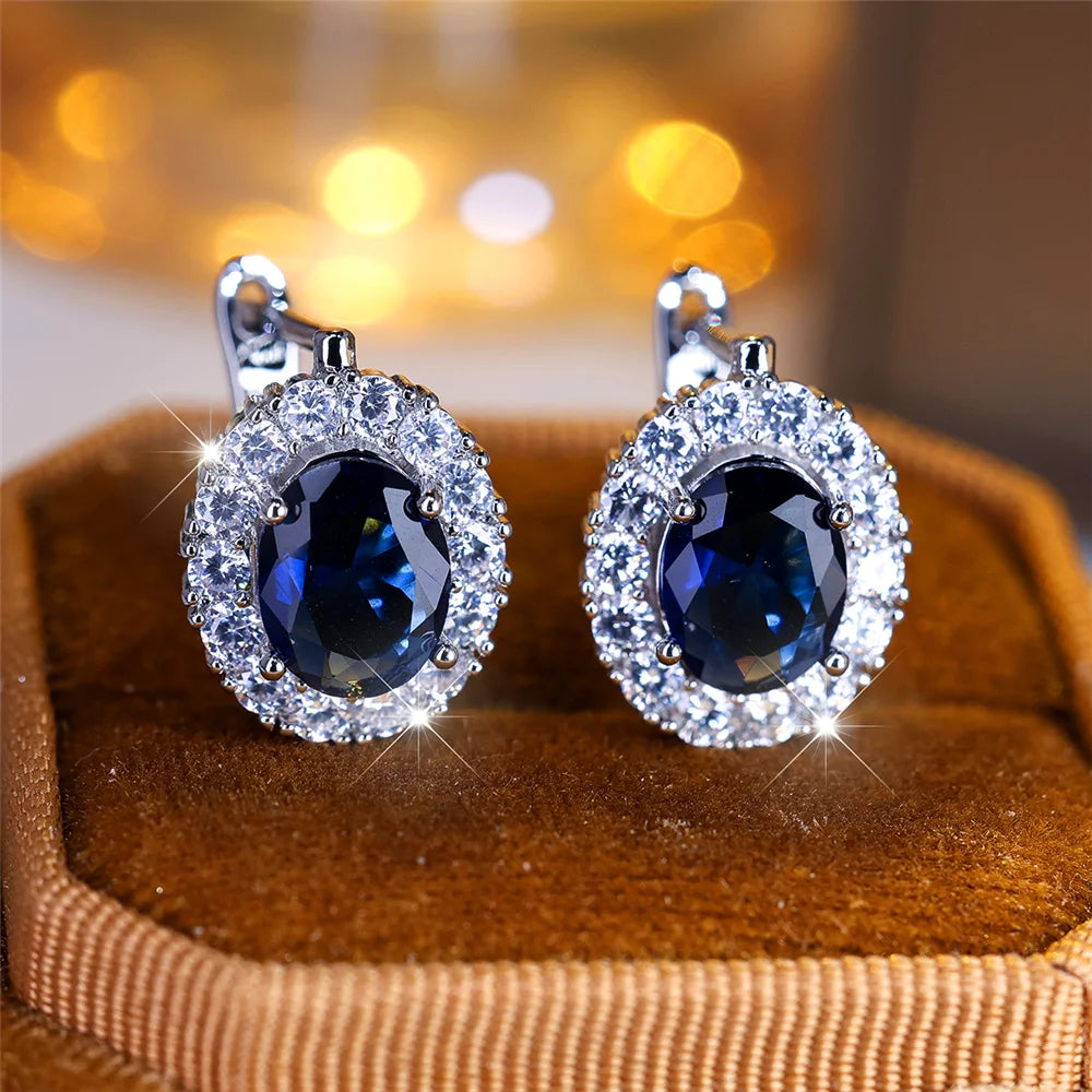 Schattige Kleine Blauwe Groene Paarse Zirkoon Stenen Oorringen Voor Vrouwen Charme Vrouwelijke Zilveren Kleur Bruiloft Sieraden Cadeau