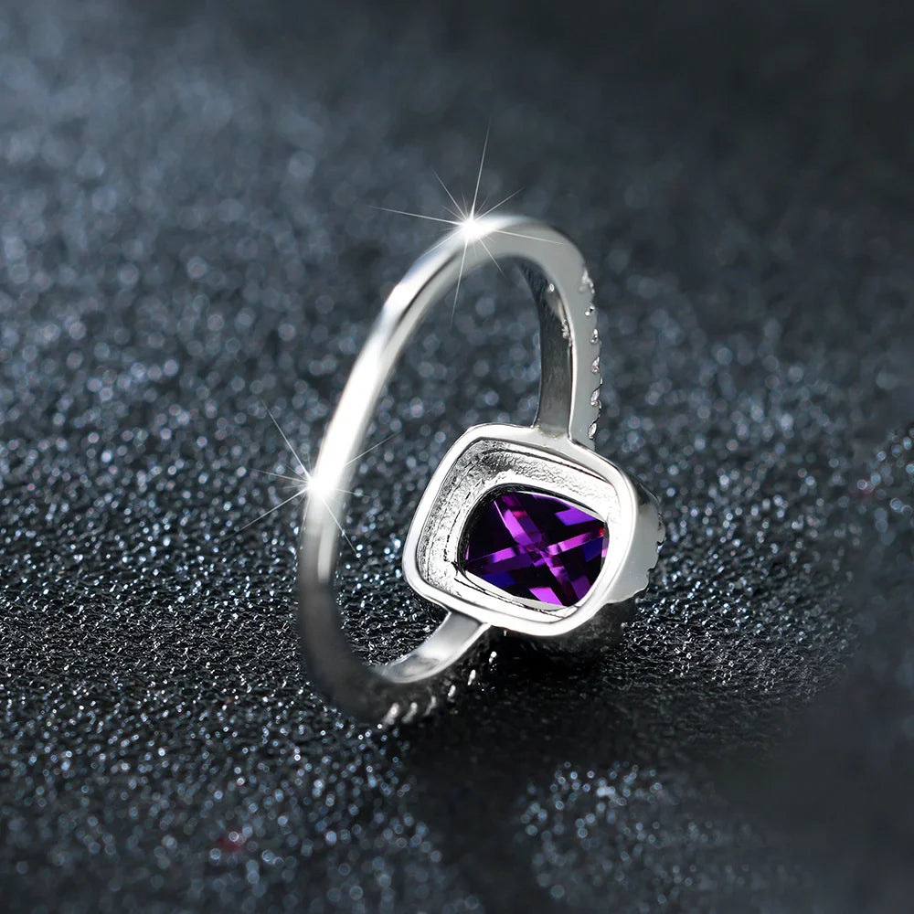 Luxe vrouwelijke paarse zirkoon steen verlovingsring charme zilveren kleur bruiloft sieraden voor vrouwen