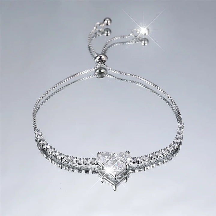 Charme Vrouwelijke Roze Witte Zirkoon Steen Liefde Hart Armband Leuke Zilver Goud Kleur Verstelbare Bruiloft Sieraden Voor Vrouwen