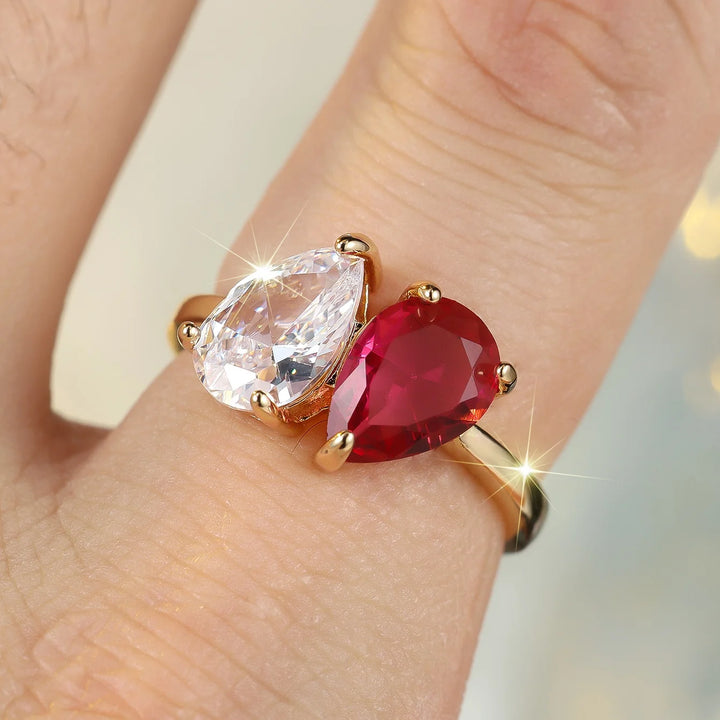 Leuke Vrouwelijke Rose Rood Blauw Zirkoon Ovale Stenen Ring Goud Kleur Engagement Charm Bruiloft Sieraden Voor Vrouwen