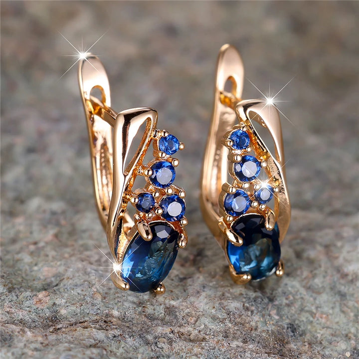Azurelle Blue Oval Hoop Earrings additional detail