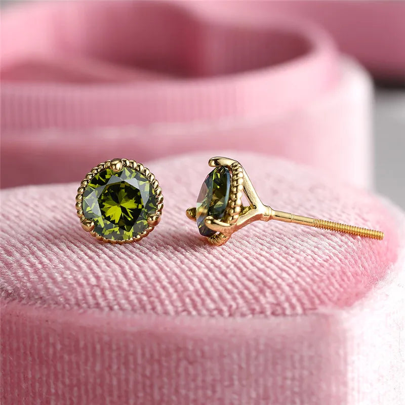 Leuke Vrouwelijke Geel Goud Kleur Veelkleurige Zirkoon Steen Stud Oorbellen Groen Blauw Rood Kristal Bruiloft Sieraden Voor Vrouwen
