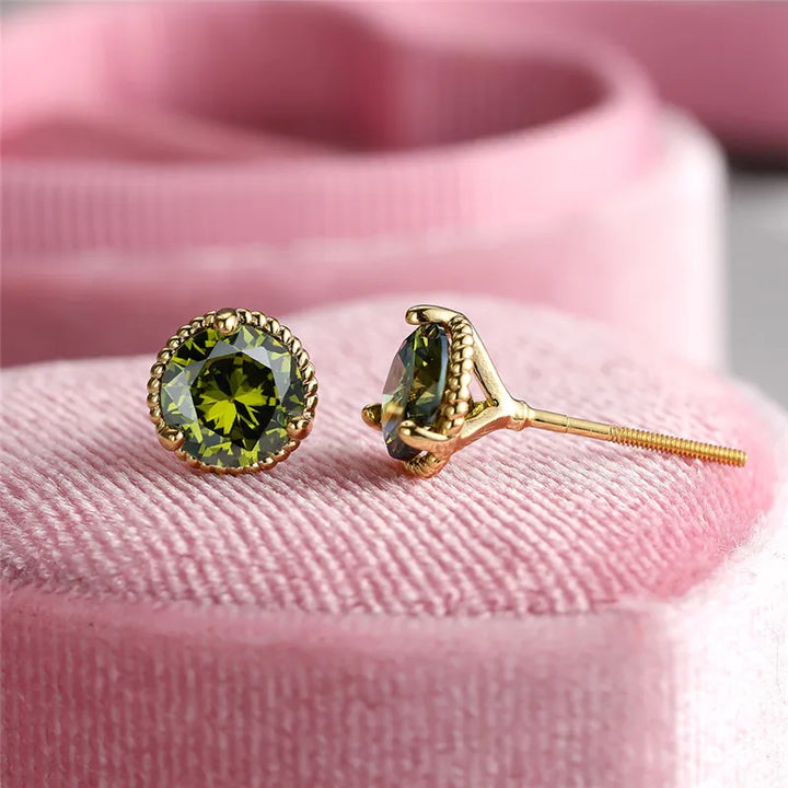Leuke Vrouwelijke Geel Goud Kleur Veelkleurige Zirkoon Steen Stud Oorbellen Groen Blauw Rood Kristal Bruiloft Sieraden Voor Vrouwen