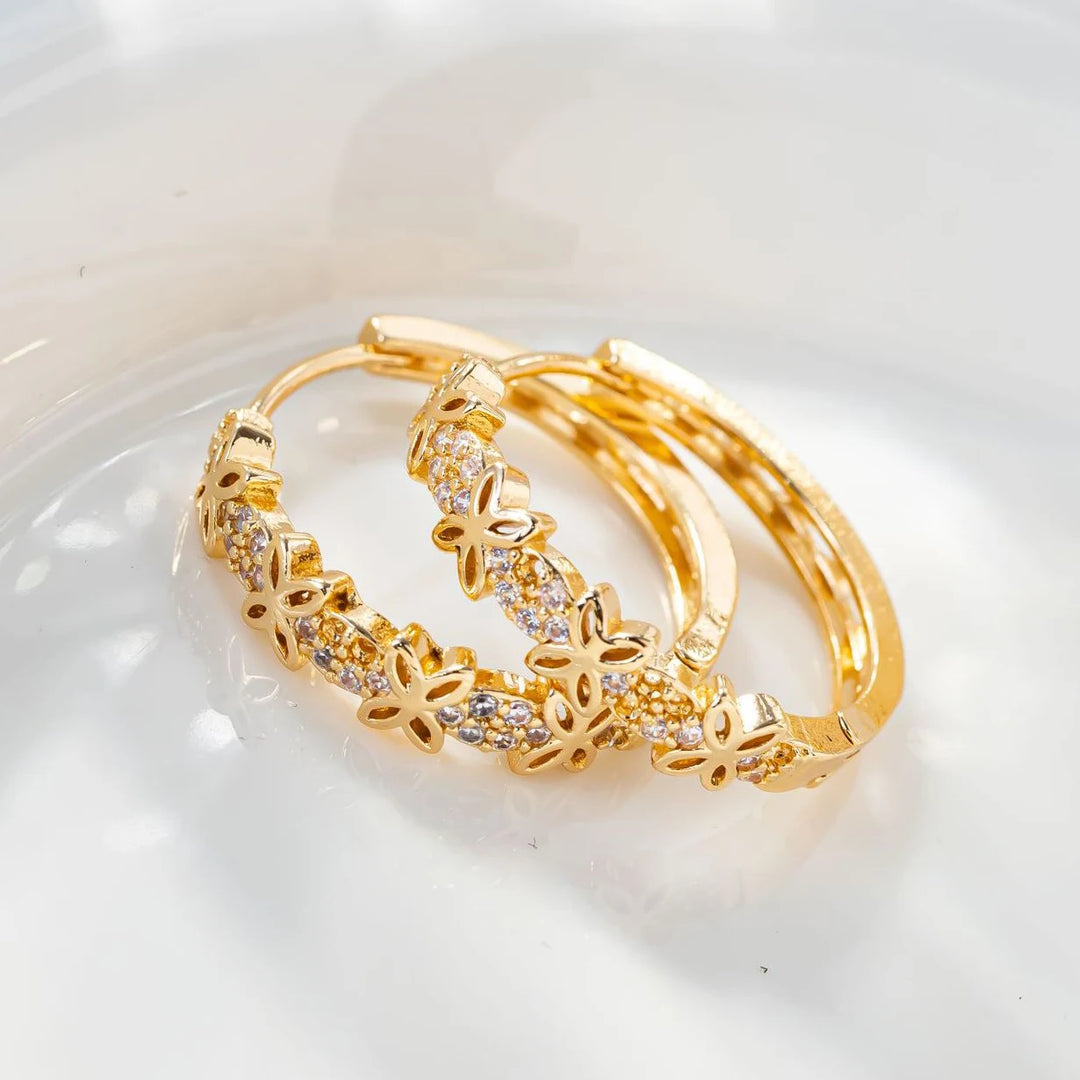 Statement Vrouwelijke Regenboog Bloem Zirkoon Steen Oorringen Luxe Glod Kleur Bruiloft Sieraden Voor Vrouwen