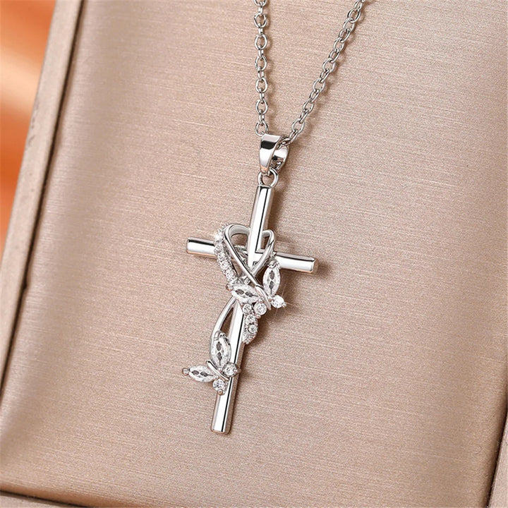 Elowen | Butterfly Cross Crystal Necklace