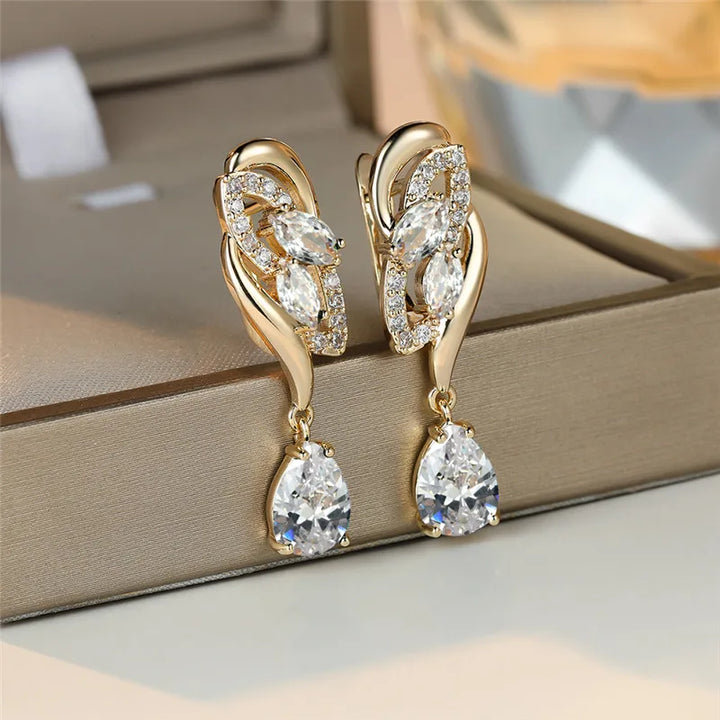 Leuke Vrouwelijke Groen Blauwe Zirkoon Steen Oorbellen Luxe Gouden Kleur Bruiloft Sieraden Voor Vrouwen