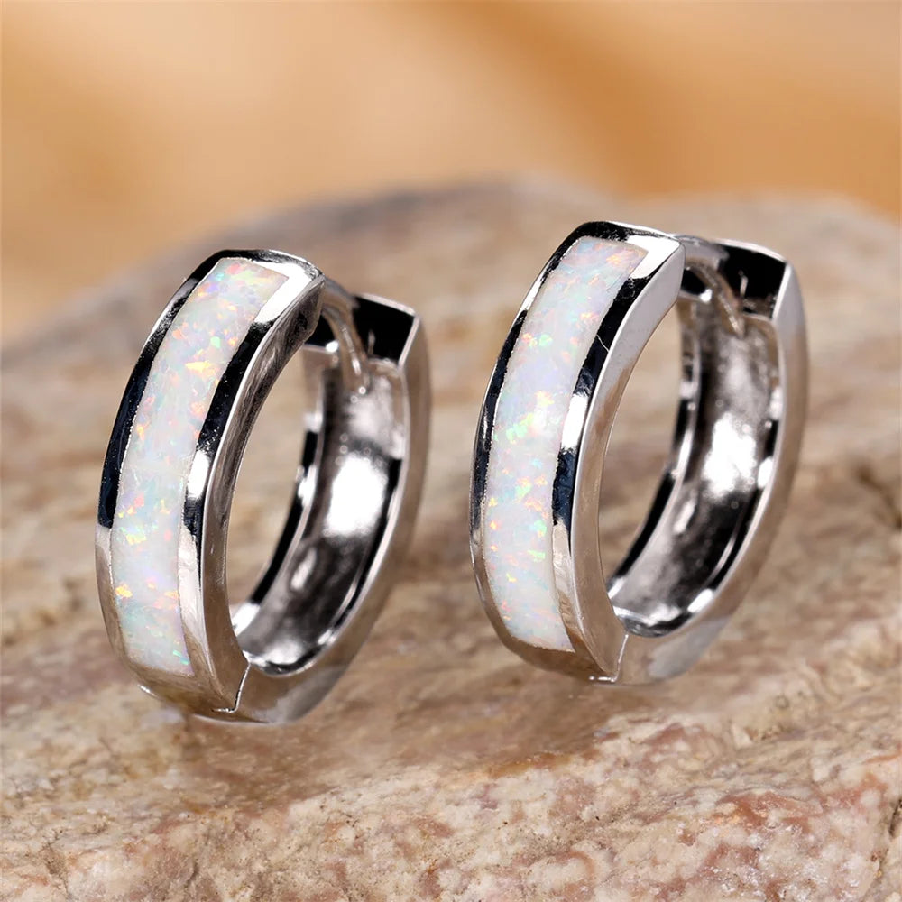 Opal Circles | Blue &amp; White Opal-Look Hoop Earrings