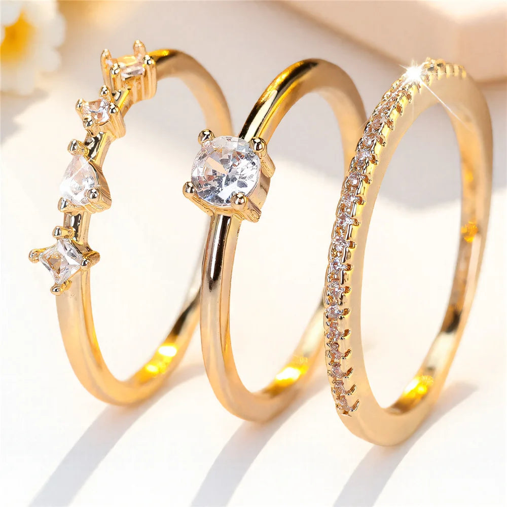 Camellia | White Crystal Bridal Ring Set