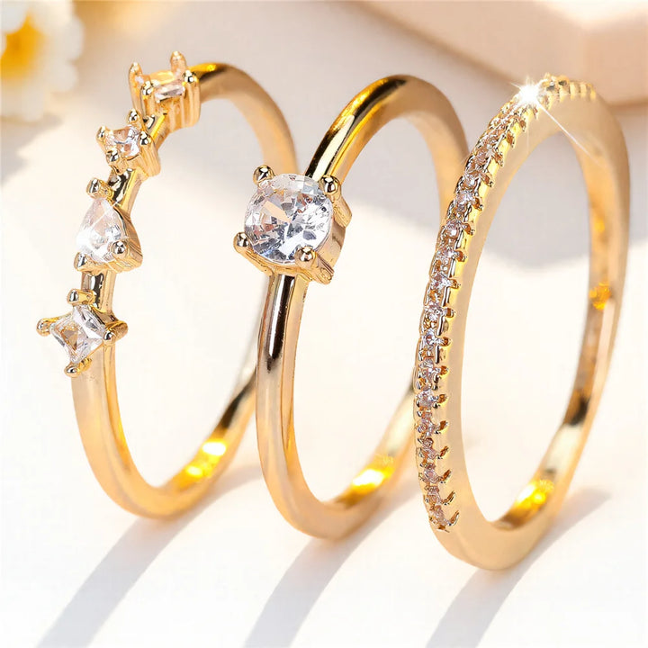 Camellia | White Crystal Bridal Ring Set