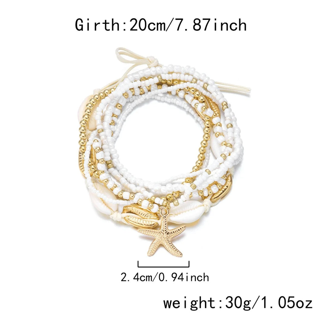 Mariselle | Starfish &amp; Shell Layered Anklet Set