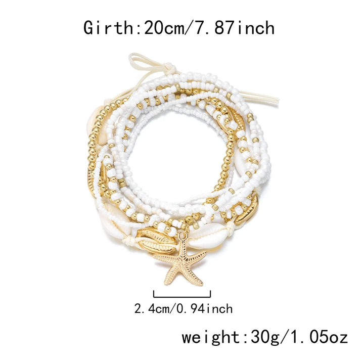 Mariselle | Starfish &amp; Shell Layered Anklet Set