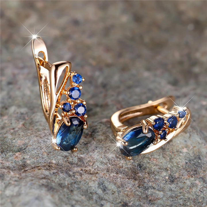Azurelle Blue Oval Hoop Earrings