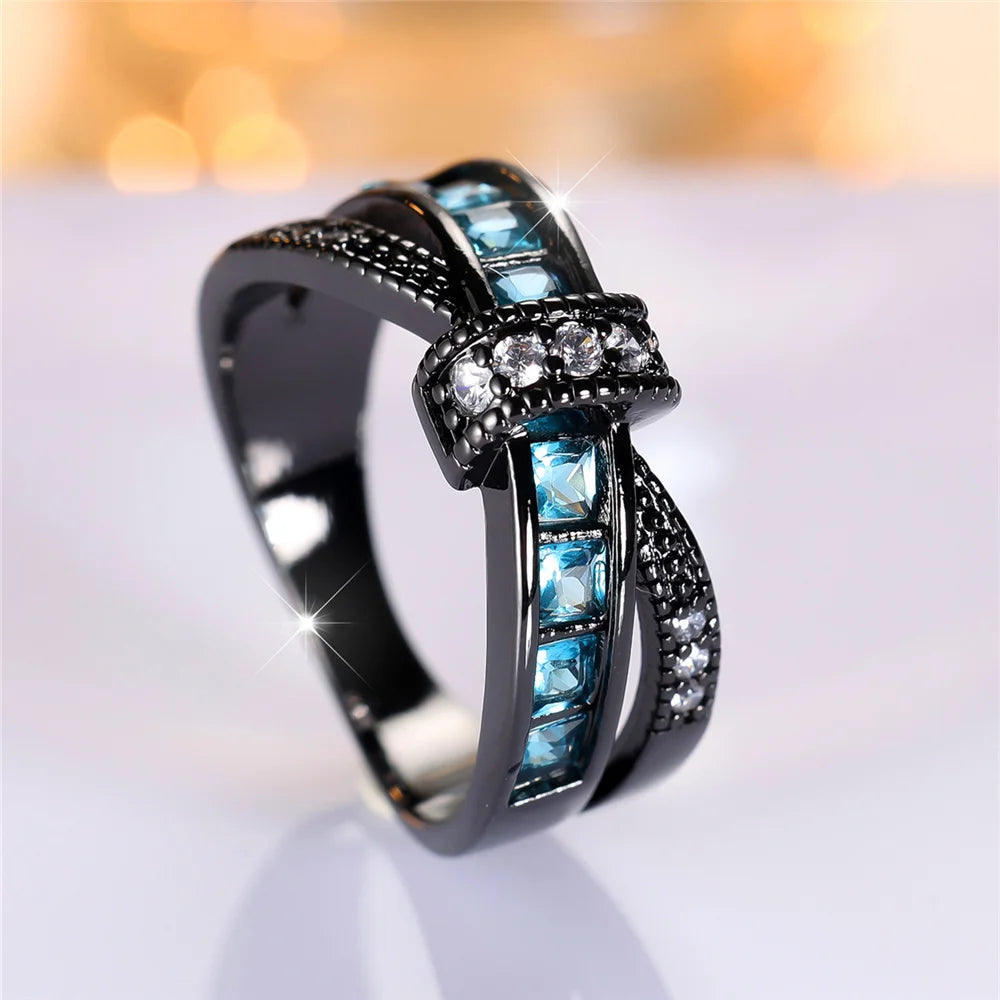 Aqua Noir | Light Blue Crystal Ring