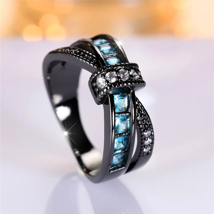 Aqua Noir | Light Blue Crystal Ring