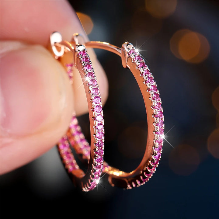 Leuke kleine groen blauw rood zirkoon steen hoepel oorbellen voor vrouwen charme vrouwelijke rose goud kleur bruiloft sieraden cadeau