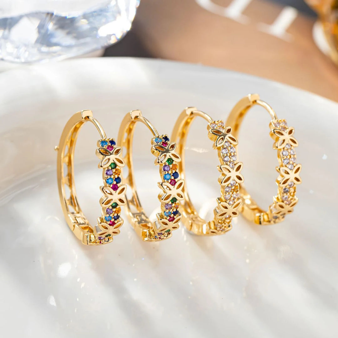 Statement Vrouwelijke Regenboog Bloem Zirkoon Steen Oorringen Luxe Glod Kleur Bruiloft Sieraden Voor Vrouwen