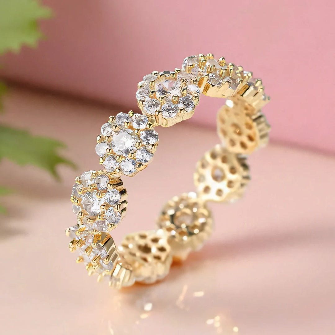 Luxe Vrouwelijke Charme Witte Zirkoon Geel Goud Kleur Ringen Voor Vrouwen Kristal Steen Engagement Bruiloft Sieraden
