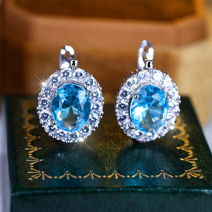 Schattige Kleine Blauwe Groene Paarse Zirkoon Stenen Oorringen Voor Vrouwen Charme Vrouwelijke Zilveren Kleur Bruiloft Sieraden Cadeau