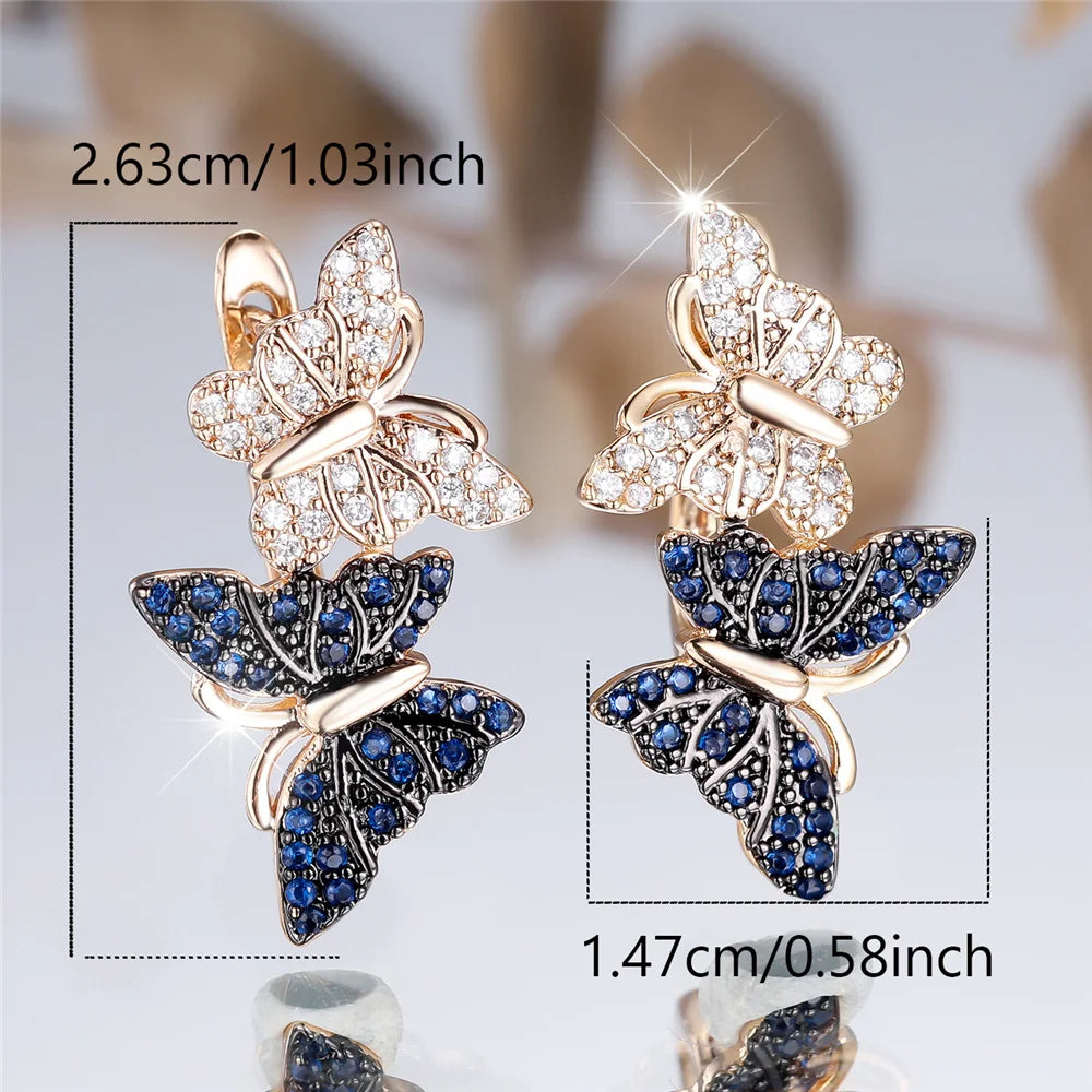 Charme Vrouwelijke Wit Blauw Kristal Zirkoon Steen Vlinder Hoepel Oorbellen Goud Kleur Eenvoudige Bruiloft Sieraden Voor Vrouwen