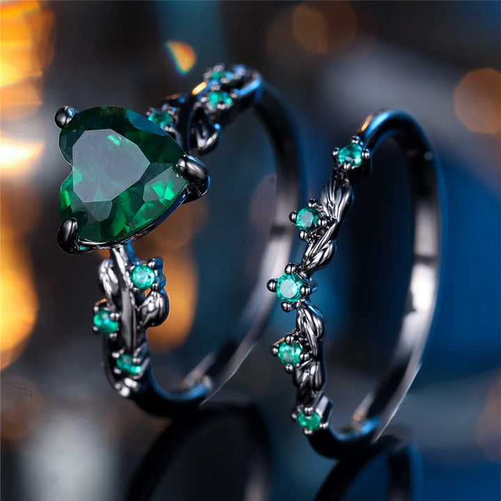 Noir Rouge | Heart Crystal Ring Set