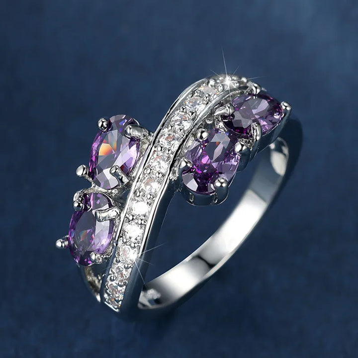 Elegante Vrouwelijke Kristal Paars Ovale Zirkoon Steen Verlovingsring Schattige Bruiloft Sieraden Voor Vrouwen